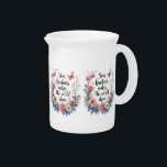 Inspirational Floral Quote with Butterflies Beverage Pitcher<br><div class="desc">This beautifully designed artwork radiates warmth and positivity with its heartfelt message, "Your kindness makes the world shine." Delicately hand-lettered, the uplifting quote is framed by an elegant floral wreath of soft pink roses, white daisies, and lush botanical elements, creating a romantic and serene aesthetic. Graceful butterflies flutter around the...</div>