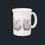 Inspirational Floral Quote with Butterflies Beverage Pitcher<br><div class="desc">This beautifully designed artwork radiates warmth and positivity with its heartfelt message, "Your kindness makes the world shine." Delicately hand-lettered, the uplifting quote is framed by an elegant floral wreath of soft pink roses, white daisies, and lush botanical elements, creating a romantic and serene aesthetic. Graceful butterflies flutter around the...</div>