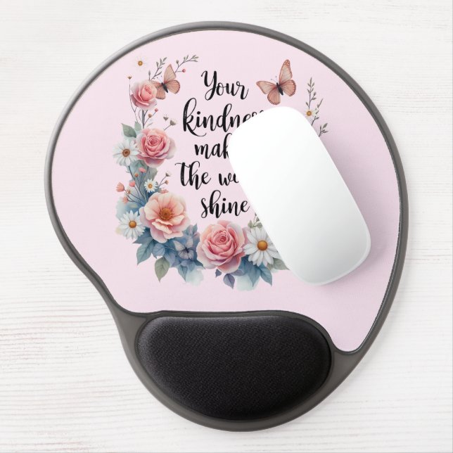 Inspirational Floral Quote with Butterflies Gel Mouse Pad (Left Side)