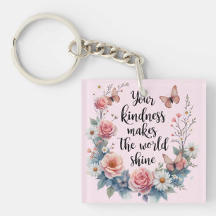 Inspirational Floral Quote with Butterflies Keychain