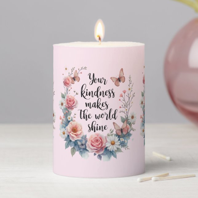 Inspirational Floral Quote with Butterflies Pillar Candle (In Situ)