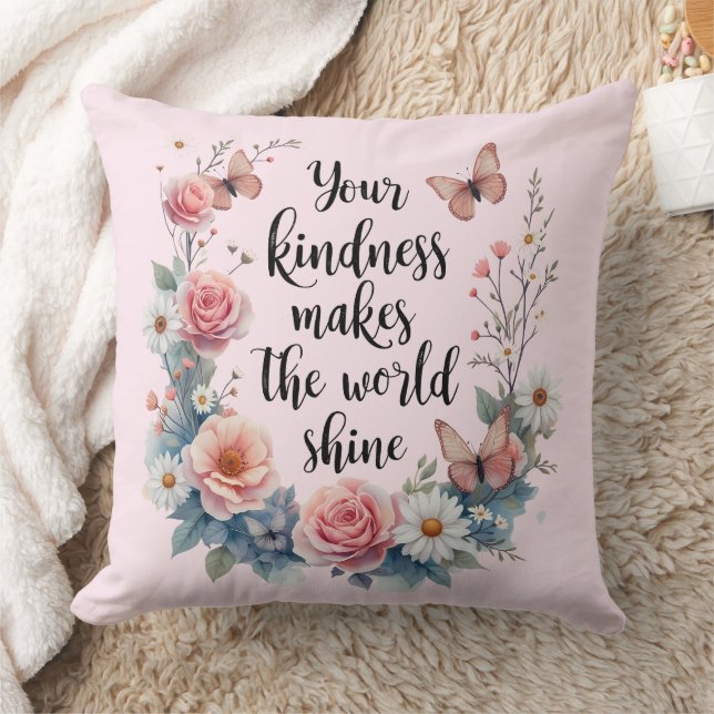 Inspirational Floral Quote with Butterflies Throw Pillow (Blanket)