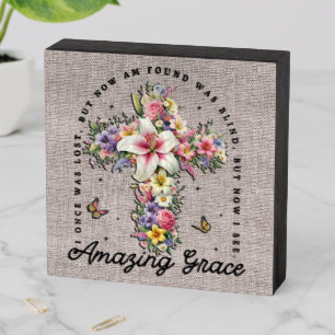 Inspirational Flower Cross Scripture/Sublimation Wooden Box Sign