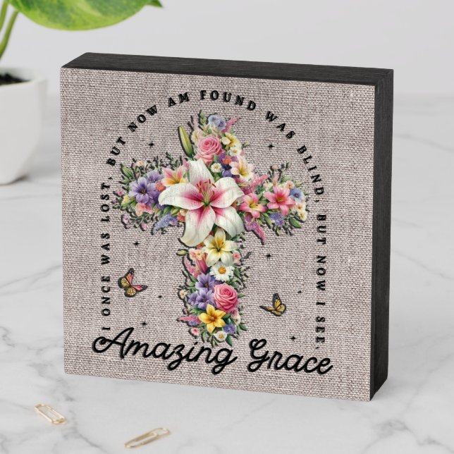 Inspirational Flower Cross Scripture/Sublimation Wooden Box Sign (In Situ Horizontal)