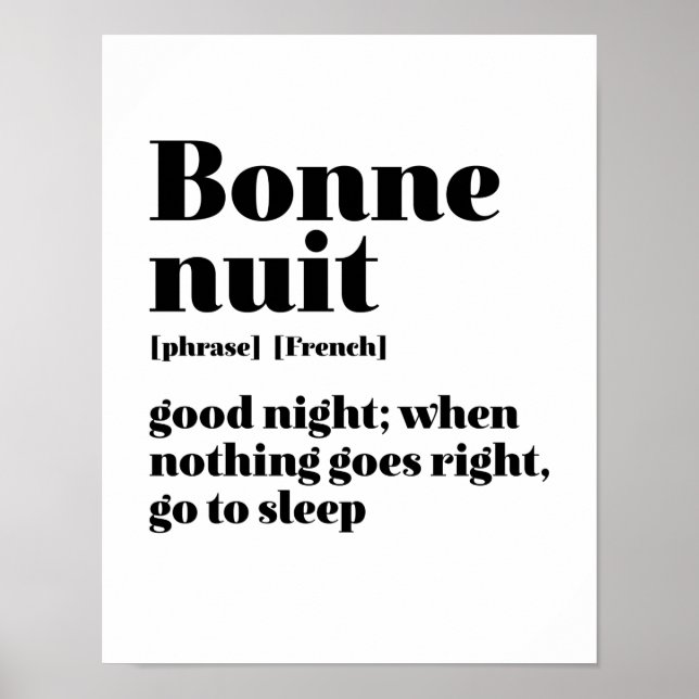 Inspirational French Quote Good Night Bonne Nuit Poster (Front)