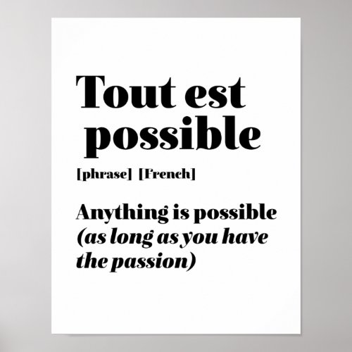 Inspirational French Quote Tout Est Possible Poster