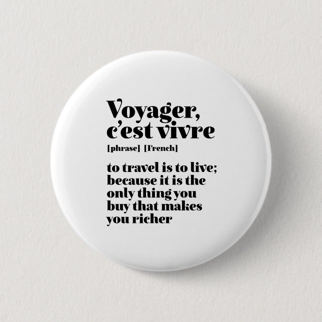 Inspirational French Travel Voyager C'est Vivre Button (Front)
