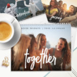 Inspirational Friends Family Modern Script Photo Calendar<br><div class="desc">This inspirational friends or family Photo Calendar features a sleek, modern design with simple, handwritten white script that adds a personal touch to every page. Each month includes an inspiring word about friendship—such as "together" "journey" or "besties"—creating a warm, meaningful theme. Fully customizable, you can adapt the texts and photos...</div>