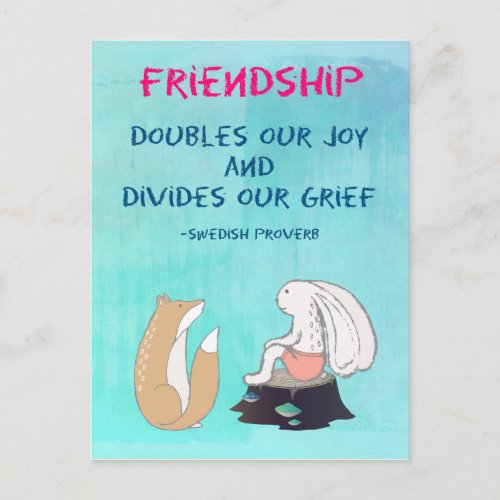 Inspirational Friendship QuoteCute Animal Sketch Postcard