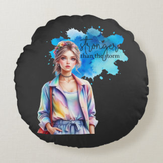 Inspirational Girl Graphic Round Pillow