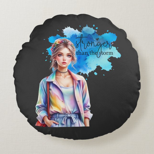 Inspirational Girl Graphic  Round Pillow (Front)