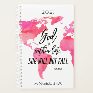 Inspirational God Is Within Her Name Pink Map Planner