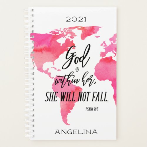 Inspirational God Is Within Her Name Pink Map Planner