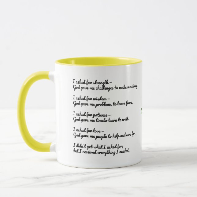 Inspirational God Quote Mug – Strength, Wisdom (Left)