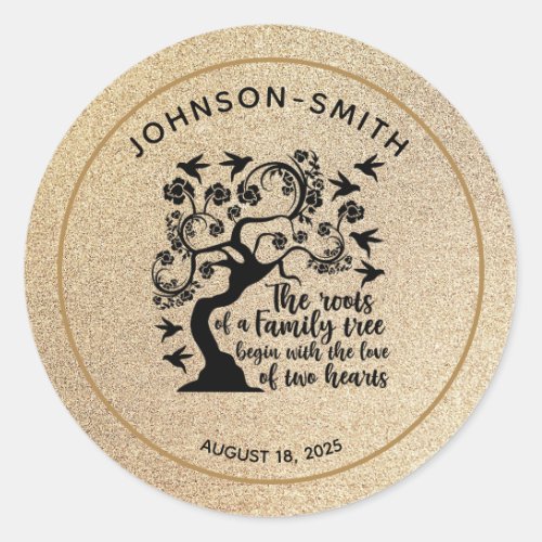Inspirational Gold Family Reunion Quote Tree   Classic Round Sticker