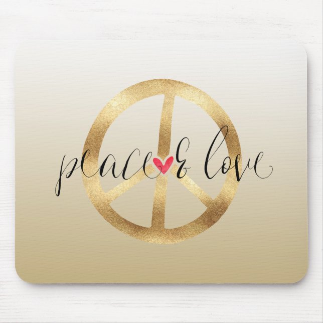 Inspirational Gold Peace Sign Heart Mouse Pad (Front)