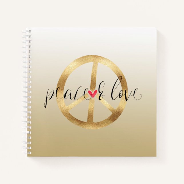 Inspirational Gold Peace Sign Heart Notebook (Front)