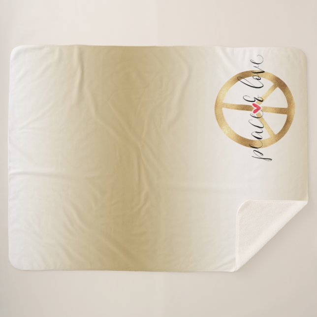 Inspirational Gold Peace Sign Heart Sherpa Blanket (Front (Horizontal))