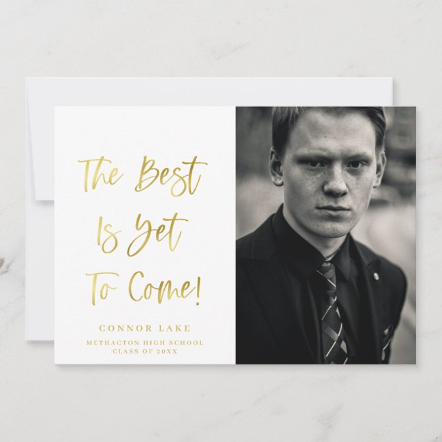 Inspirational Gold Photo Graduation Announcement (Front)