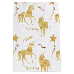 Inspirational Gold Unicorns Stars Medium Gift Bag