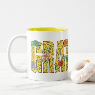 Inspirational Gratitude Colorful Floral Typography Two-Tone Coffee Mug