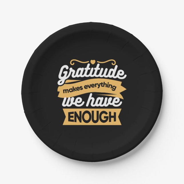 Inspirational Gratitude Typography Quotes Paper Plates (Front)