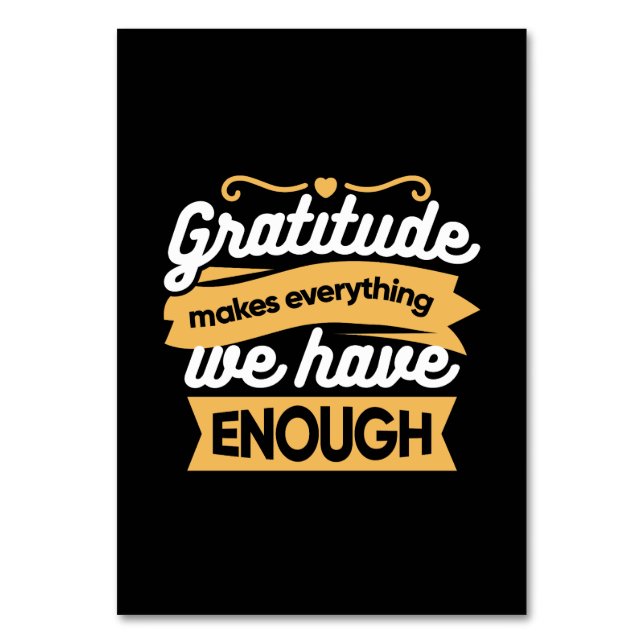Inspirational Gratitude Typography Quotes Table Number (Front)