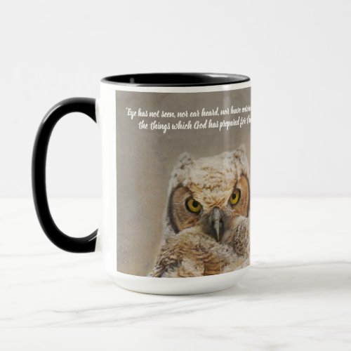 Inspirational Great Horned Owlets Eyes Scripture Mug