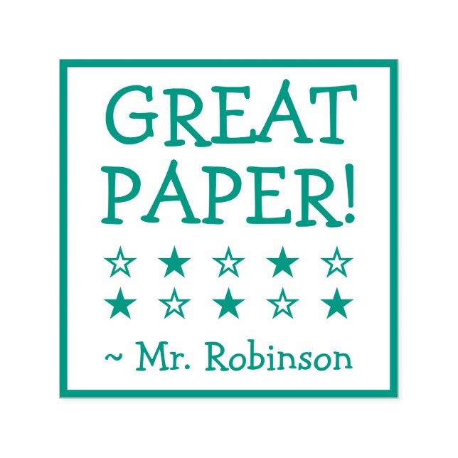 Inspirational "GREAT PAPER!" + Custom Tutor Name S Self-inking Stamp (Design)