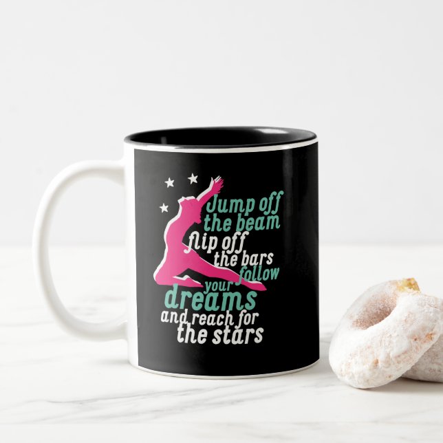 Inspirational Gymnastics Quote for Gymnast Girl Two-Tone Coffee Mug (With Donut)