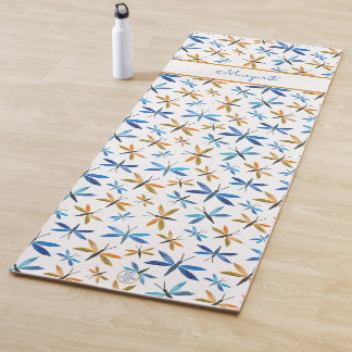 Inspirational Hand-Illustrated Dragonfly Pattern Yoga Mat