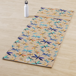 Inspirational Hand-Illustrated Dragonfly Pattern Yoga Mat