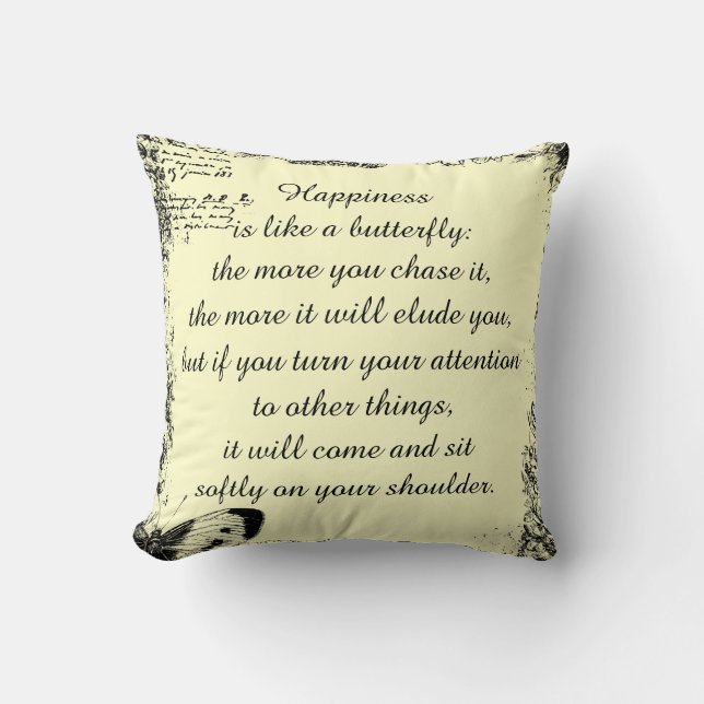 Inspirational Happiness Quote Throw Pillow (Front)
