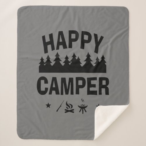 Inspirational Happy Camper Camping Quote Fun Sherpa Blanket