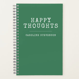 Inspirational Happy Quote in Green Personalized  Notebook