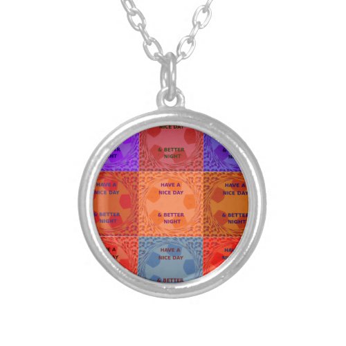 Inspirational Have a Nice Day Checkered Pop Text  Silver Plated Necklace