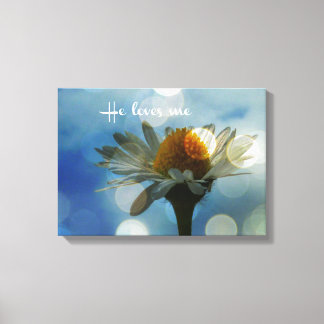 Inspirational He loves me Quote with Daisy Canvas Print