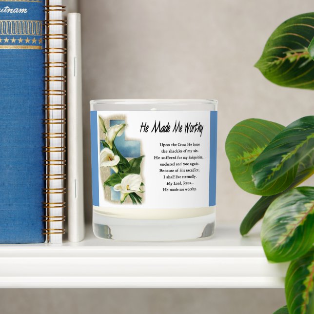 Inspirational He Made Me Worthy Scented Candle (Shelf)