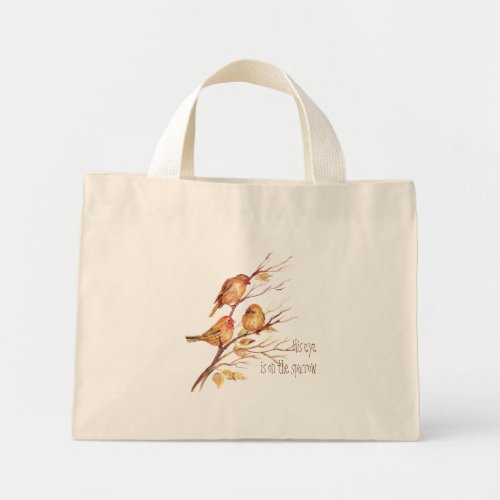 Inspirational His Eye is on the Sparrow Large Tot Mini Tote Bag