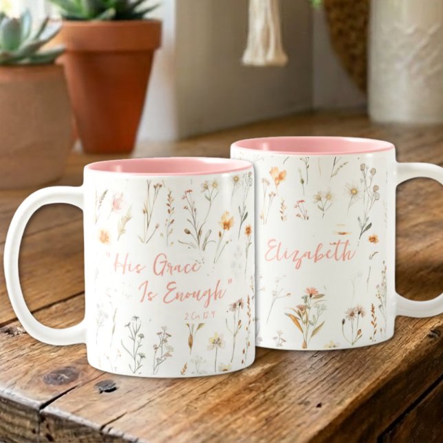 Inspirational His Grace Watercolor Wildflowers Two-Tone Coffee Mug (Creator Uploaded)
