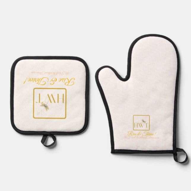 Inspirational  HWT Rise & Thrive Gold Collection  Oven Mitt & Pot Holder Set (Front)