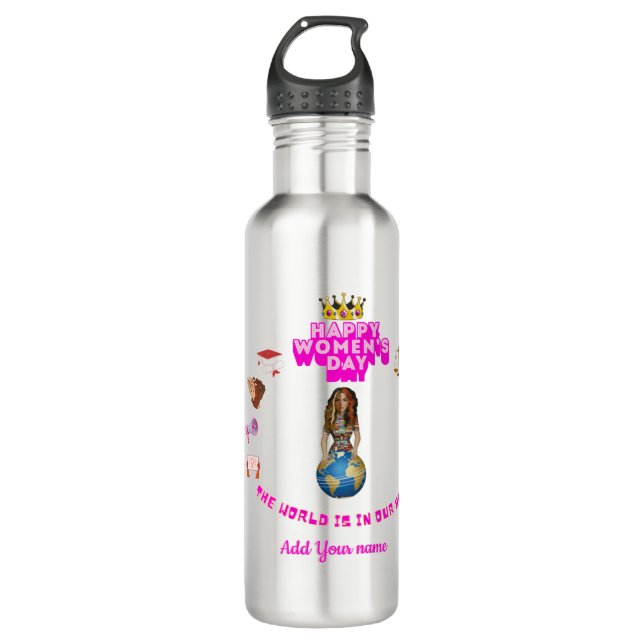 inspirational international women's day  stainless steel water bottle (Front)