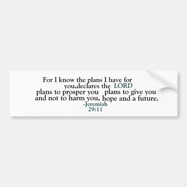 Inspirational Jeremiah 29:11 Bumper Sticker (Front)