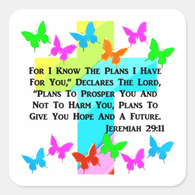 INSPIRATIONAL JEREMIAH 29:11 CHRISTIAN SQUARE STICKER (Front)