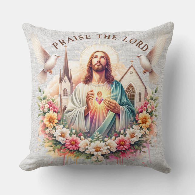 Inspirational Jesus Floral Scripture Throw Pillow (Front)
