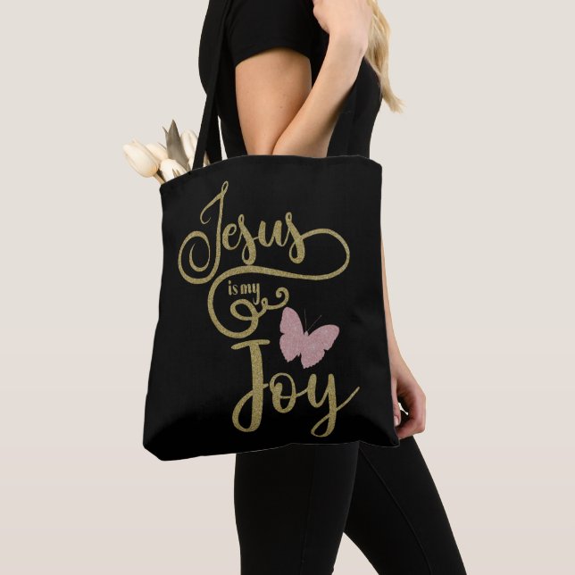 Inspirational Jesus is my Joy Christian Tote Bag (Close Up)