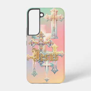 Inspirational Jesus Pastel Ornate Crosses Gold Samsung Galaxy S22 Case