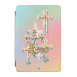 Inspirational Jesus Pastel Rainbow Ornate Crosses iPad Mini Cover