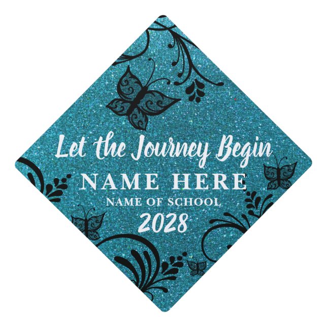 Inspirational Journey Glitter Floral Butterfly  Graduation Cap Topper (Front)