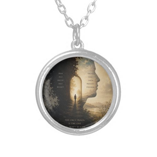 Inspirational Journey Hip Flask | Faith Over Fear Silver Plated Necklace